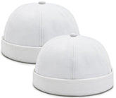 2 Pcs Mens White Brimless Docker Cap Skull Cap Worker Sailor Cap Rolled Cuff Retro Beanie
